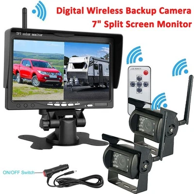 2x Wireless Backup Rear View Camera 7" Monitor for Bus RVs Trailer Truck 12-24V - Image 1 of 4