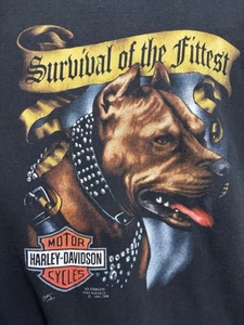 Vintage Shirt 1991 Harley Davidson 3D Emblem XL USA Survival of the Fittest Dog - Picture 1 of 13