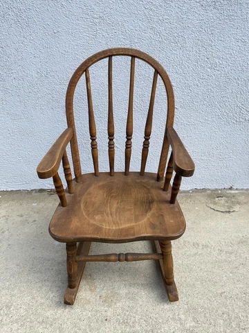Antique Wood Children's Beechwood Rocking Chair Windsor Spindle Back Cover