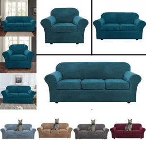 Stretch Samt Plüsch Liegesofa Schonbezug Separates Kissen Schutz Bezug USA - Bild 1 von 55