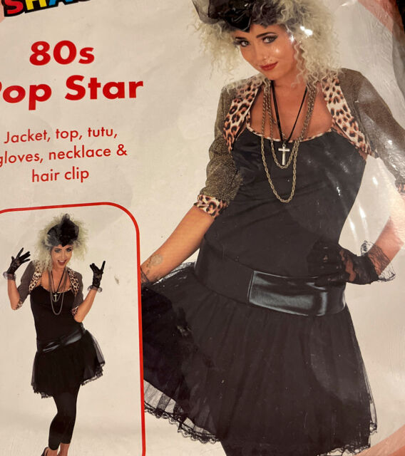 Madonna Costume 80s Wild Child Pop Star Womens Ladies Fancy Dress Outfit  S-XL