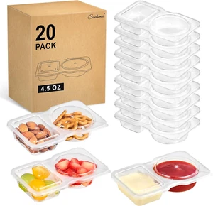 20 Stück kleine Snack Pack Behälter, 4,5 Unzen Wiederverwendbar Kunststoff Doppelfach - Bild 1 von 13