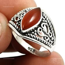 Natural Carnelian Gemstone 925 Silver Cocktail Ethnic Ring Size 6 For Women A26