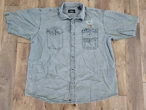 Redhead Mens Button Up Shirt Size 2XL Buck Embroidered Patch Gray Short Sleeve - Picture 1 of 14