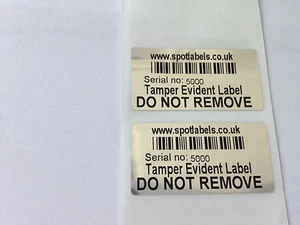 Tamper Evident 'VOID' Security Labels - 34 x 17mm- PERSONALISED FREE , BARCODE - Picture 1 of 14