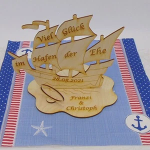 Regalo Boda 21cm Barco Puerto Matrimonio Personalizado - Imagen 1 de 6