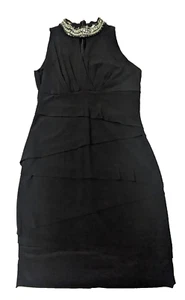 Vestido negro con cuello falso adornado con cuentas del mercado negro de la Casa Blanca talla 12 nuevo sin etiquetas - Imagen 1 de 10