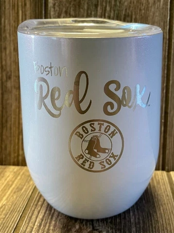 Brand New Boston Red Sox White Iridescent Aluminum Wine Tumbler with Lid Cover