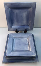 SET (7) Pottery Barn Square Sausalito Blue Plates- (3) 11” Dinner, (4) 9” Lunch