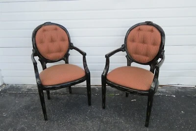 Hollywood Regency Pair of Painted Black Side Livingroom Fireplace Chairs 2832 - Image 1 of 4