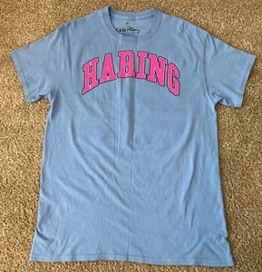 Keith Haring Pink Lettering & Pink Face Blue T-Shirt Mens Medium - Picture 1 of 5