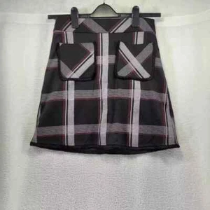 Dorothy Perkins Skirt Size 8 Black Grey Check Short A-Line Front Pockets Party - Picture 1 of 6