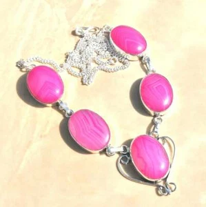 Handmade Botswana Agata Gemma 925 Argento Sterling Collana 19 " #N01696 - Foto 1 di 1