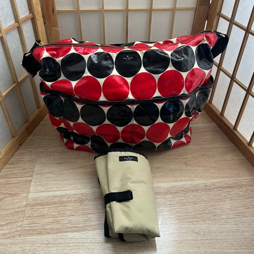 Borsa tote Kate Spade New York grande rossa nera a pois rara