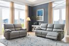OREGON Grey High Grade Real Leather Reclining Sofa Suite Armchair 32