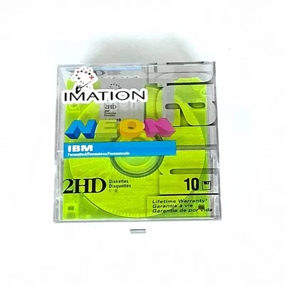 Paquete de 10 disquetes IBM Imation Neon 2HD de 3,5 pulgadas sellados 1,44 MB Foto 1 de 2