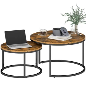 HOMCOM 2 Pcs Stacking Coffee Table Set with Steel Frame, Rustic Brown - Picture 1 of 11