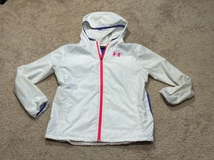 Under Armour Girls Jacket Size Large Multicolor Colorblock Hooded Windbreaker - Picture 1 of 12