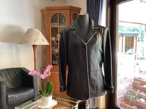Damen Echtes Leder Jacke Größe 40 Farbe Schwarz mit weiss paspeliert - Bild 1 von 19