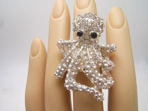 BAGUE EXTENSIBLE POULPE STRASS YEUX NOIRS GRANDS - Photo 1/6