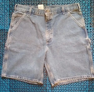 Vintage 90s Carhartt B29 STW Stonewash Faded Blue Denim Carpenter Shorts SZ 38 USA - Bild 1 von 4