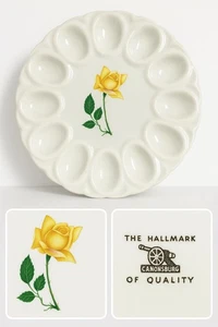 Plato de huevo de cerámica vintage Canonsburg 12 pozos amarillo rosa floral EE. UU. - Imagen 1 de 5