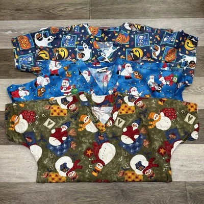 Lote 3 Camisetas Exfoliantes Para Mujer Talla Mediana Tema de Vacaciones Navidad Invierno Halloween En muy buena condición Foto 1 de 4