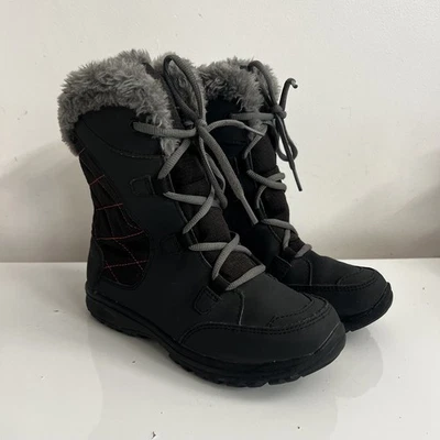 Columbia Youth Girls Ice Maiden Lace II Winter Boots Size 3 Black gray Faux Fur - Image 1 of 4