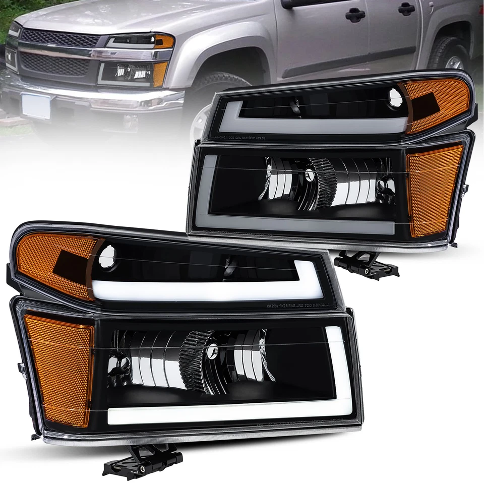 Pair Black LED DRL Headlights Assembly For 04-12 Chevrolet Colorado GMC Canyon Foto 1 de 4