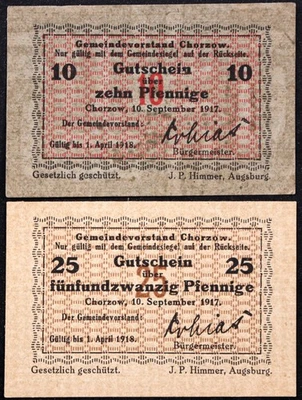 CHORZOW / CHORZÓW 1917 XX-RARO 10 + 25 Pf Alemán Notgeld Polonia Alta Silesia Foto 1 de 2
