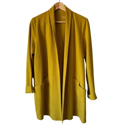 Cardigã Eileen Fisher Sm lã fervida xale colarinho aberto bolsos frontais comprimento médio - Imagem 1 de 4