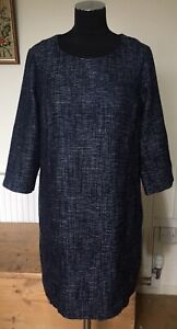 JOULES ! SIZE 14 ! NAVY BLUE TWEED DRESS ! POCKETS ! 3/4 SLEEVES !