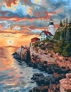 Acadia Parco Nazionale Maine Bass Harbor Testa Faro Stampa Arte Giclée 8,5X11 - Foto 1 di 2