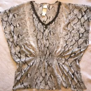 Schlangenmuster S M Badeanzug Coverup Chiffon verziert Pailletten V-Ausschnitt Dolman Tunika - Bild 1 von 12