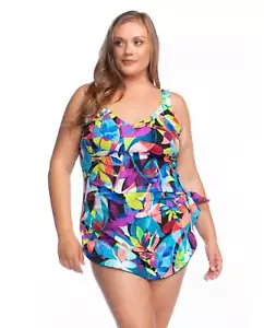 Maxine Of Hollywood Fiesta Plus Size Tie Side Sarong One Piece Swimsuit - Picture 1 of 4