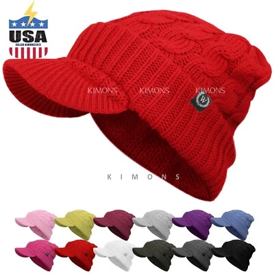 Visor Cable Knit Slouchy Baggy Beanie Oversize Winter Hat Ski Cap Solid Women - Image 1 of 3