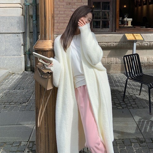 OFF WHITE Cardigan donna autunno inverno finto cashmere sopra il ginocchio lungo accappatoio maglioni cappotti