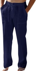 Enjoybuy Men Linen Drawstring Pants, Navy, Medium - Picture 1 of 1