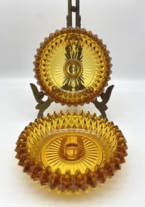 NOS Pair Amber Diamond Lite Candle/Votive Holder Base Home Interiors HOMCO #1185 - Picture 1 of 4