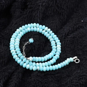 Collar de piedras preciosas lisas de plata de ley 925 A+Larimar/Pectolita 6-6,5 mm 18" - Imagen 1 de 12