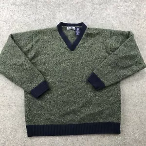 Vintage Structure Sweater Mens Large Green Blue Wool V Neck - Picture 1 of 8