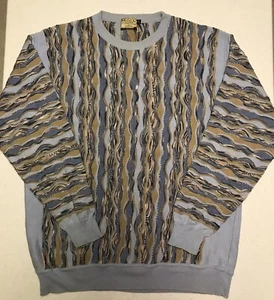 Montechiaro Mens Textured Multicolored Beige Blue COOGI Like Sweater XL/54 ITALY - Picture 1 of 6