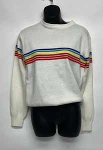 vintage white womens sweater with rainbow stripes size large - Picture 1 of 7