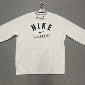 Nike Lacrosse Sweatshirt Mens Large Bright White Club Fleece Pullover - Picture 1 of 8