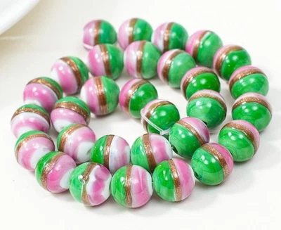 30 piezas Vidrio Murano Moda Dos Colores Cuentas 12mm---Rosa Verde Foto 1 de 3