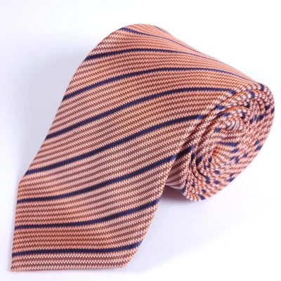 Gravata de seda luxuosa Italo Ferretti Silvi Marina laranja azul marinho listra iradescente - Imagem 1 de 4