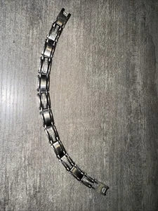 "Brazalete de eslabones de cadena de diamantes de acero inoxidable cepillado y pulido para hombre 8 1/2""" - Imagen 1 de 11
