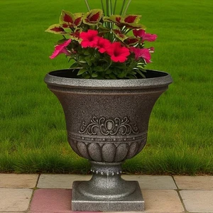 Elegant 40cm Black Greystone Urn Planter Outdoor Garden Decorative Patio Flower - Picture 1 of 9