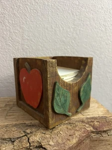 Primitive Rustic Wooden Note Paper Pencil Holder Handmade Teacher Apple Folk Art - Picture 1 of 14
