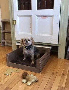 Rustikales Hundebett aus Holz - Handgefertigtes Haustierkisten-Stil Bett für kleine Hunde & Katzen - Bild 1 von 6